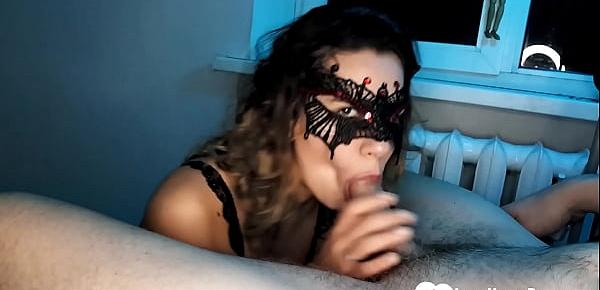  Masked friend cheats by sucking on my cock